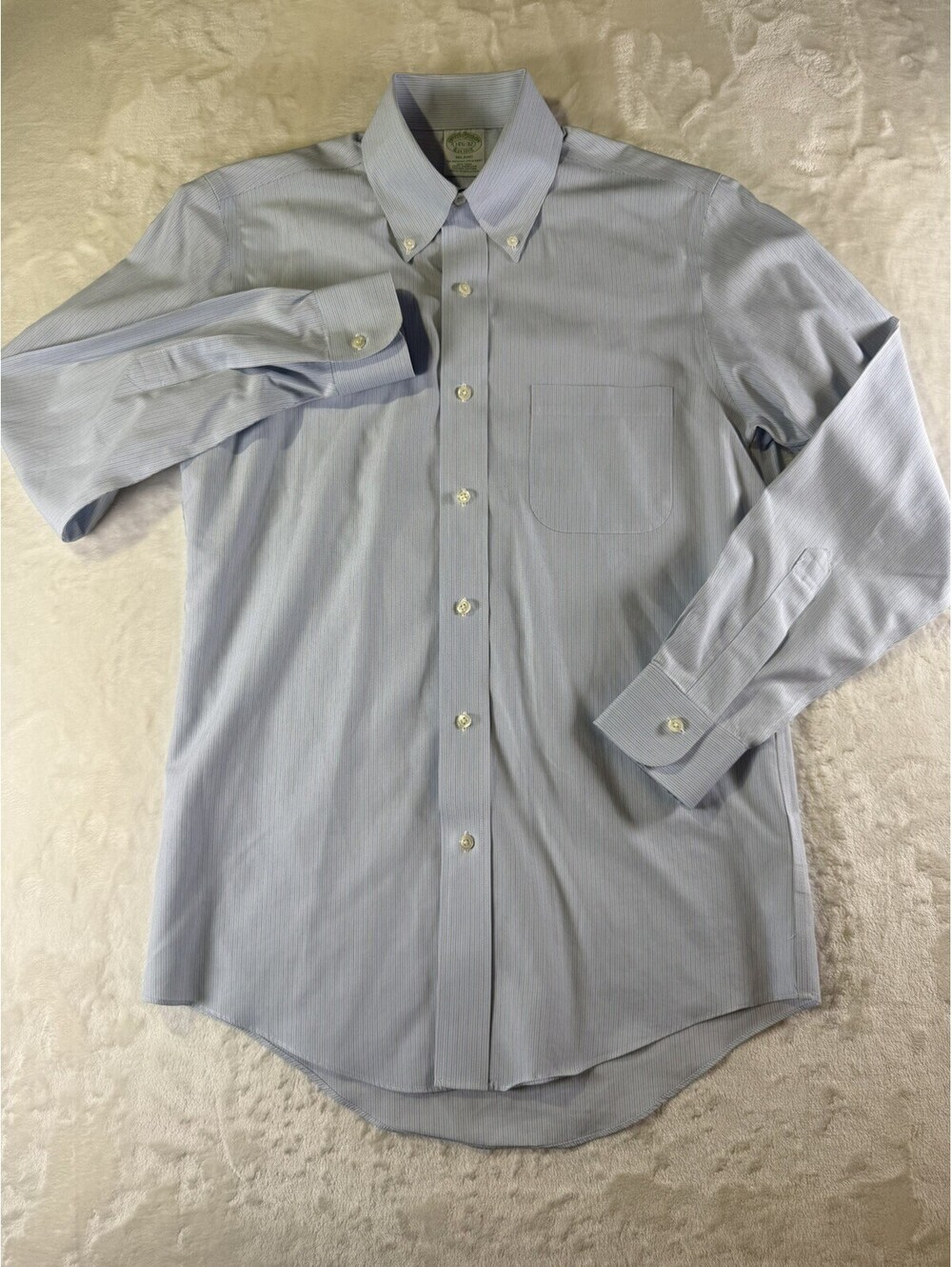 Brooks Brothers Milano Mens Blue Stripe Dress Shirt 14.5-32 Non-Iron